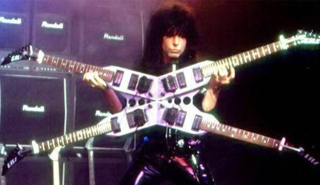 Rocker Shreds Four Neck Guitar