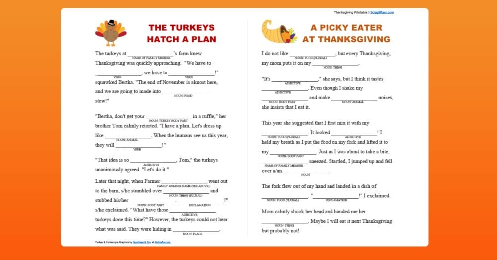 Free Printable Thanksgiving Mad - Free Printable Thanksgiving Mad Libs 