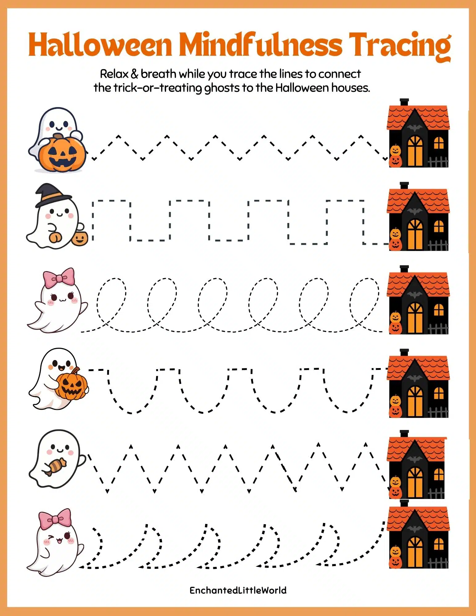 Halloween-Mindfulness-For-Kids-Free-Printable-Finger-Tracing Free printable Halloween mindfulness finger tracing worksheet for kids with calming ghost and pumpkin designs 🎃👻