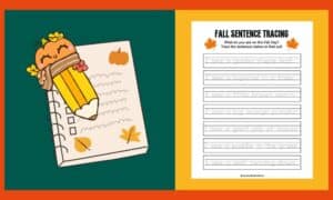Free Printable Fall Sentence Tracing Worksheet