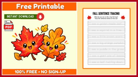 Free Fall Sentence Tracing Worksheet