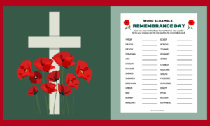 Free Printable Remembrance Day Word Scramble