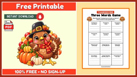 Free Thanksgiving Three Word Game