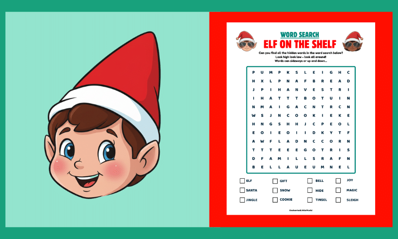Free Printable Elf on the Shelf Word Search – Easy Level
