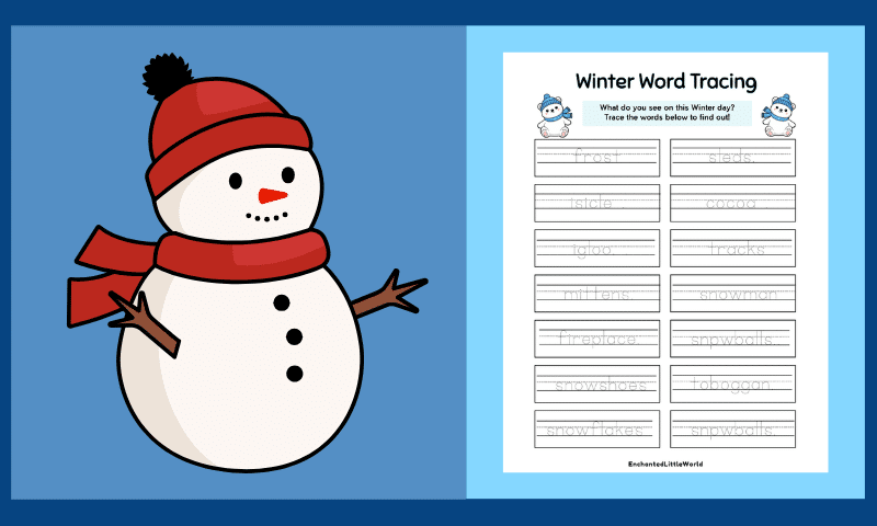 Free Printable Winter Words Tracing