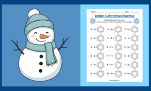 Free Printable Winter Subtraction Worksheet