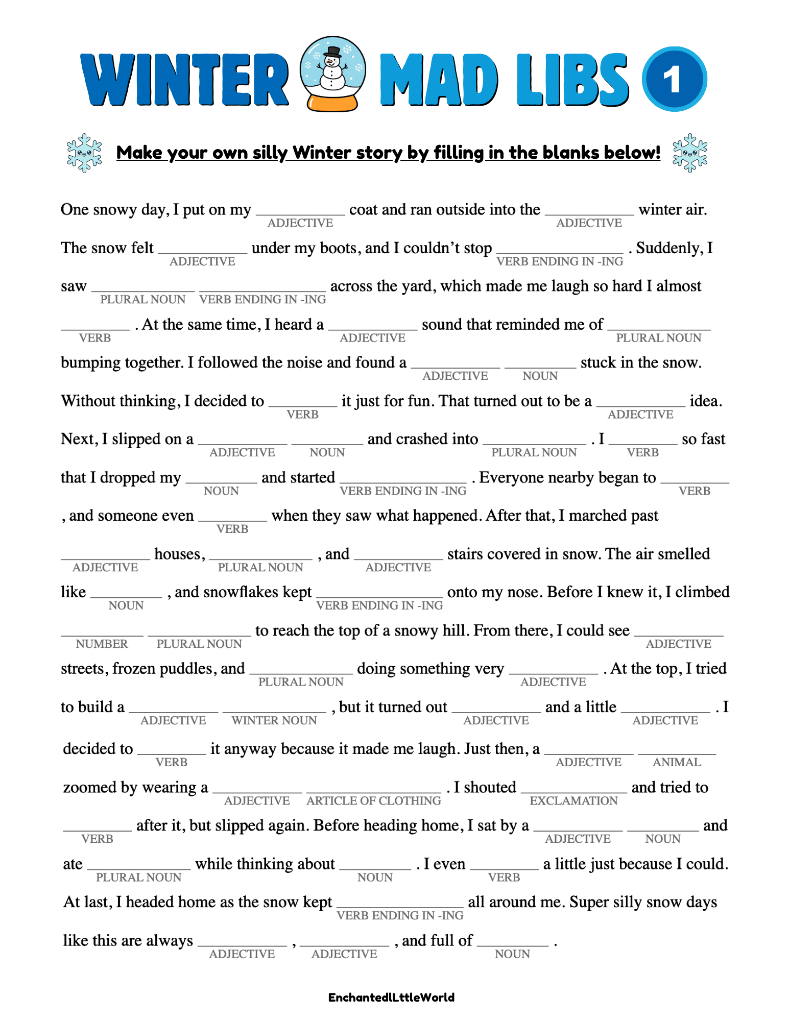 free printable winter mad libs for kids • enchanted little world
