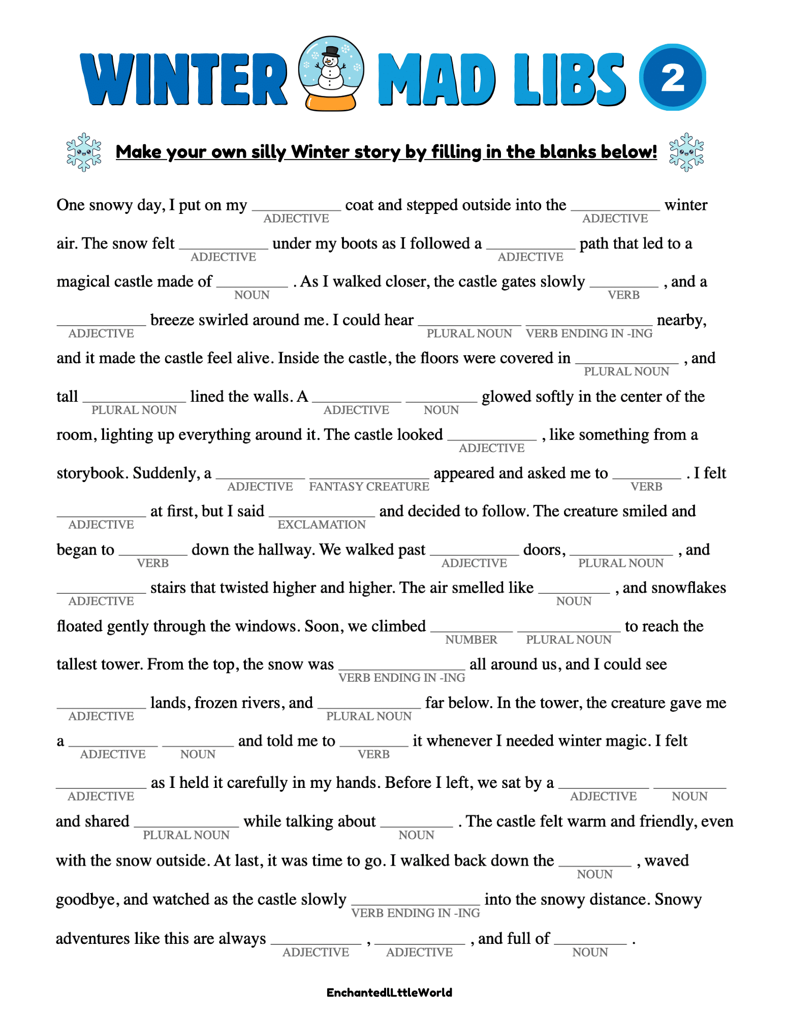 free printable winter mad libs for kids 2 • enchanted little world
