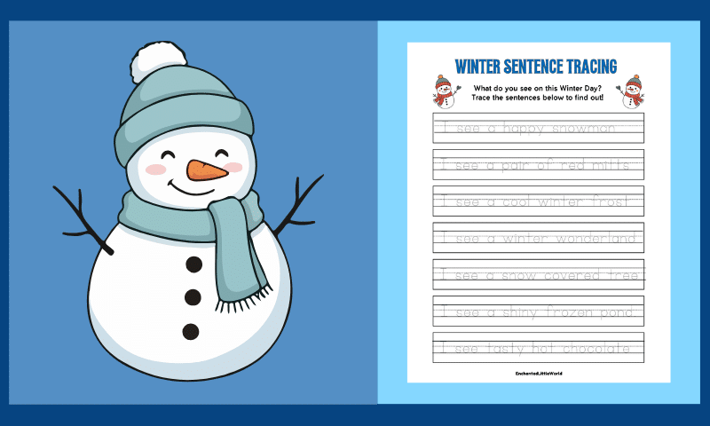 Free Printable Winter Sentence Tracing Worksheet