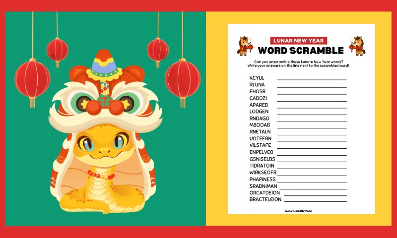 Free Printable Lunar New Year Word Scramble Activity