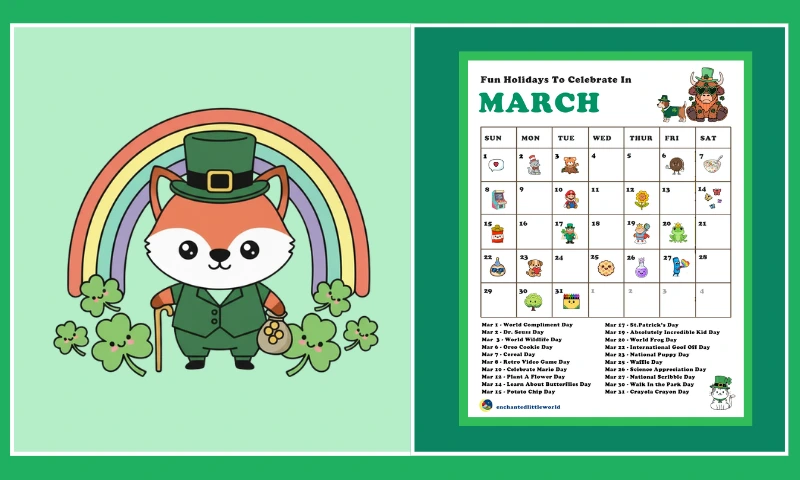 Free Printable March Calendar For Kids – Fun Holidays