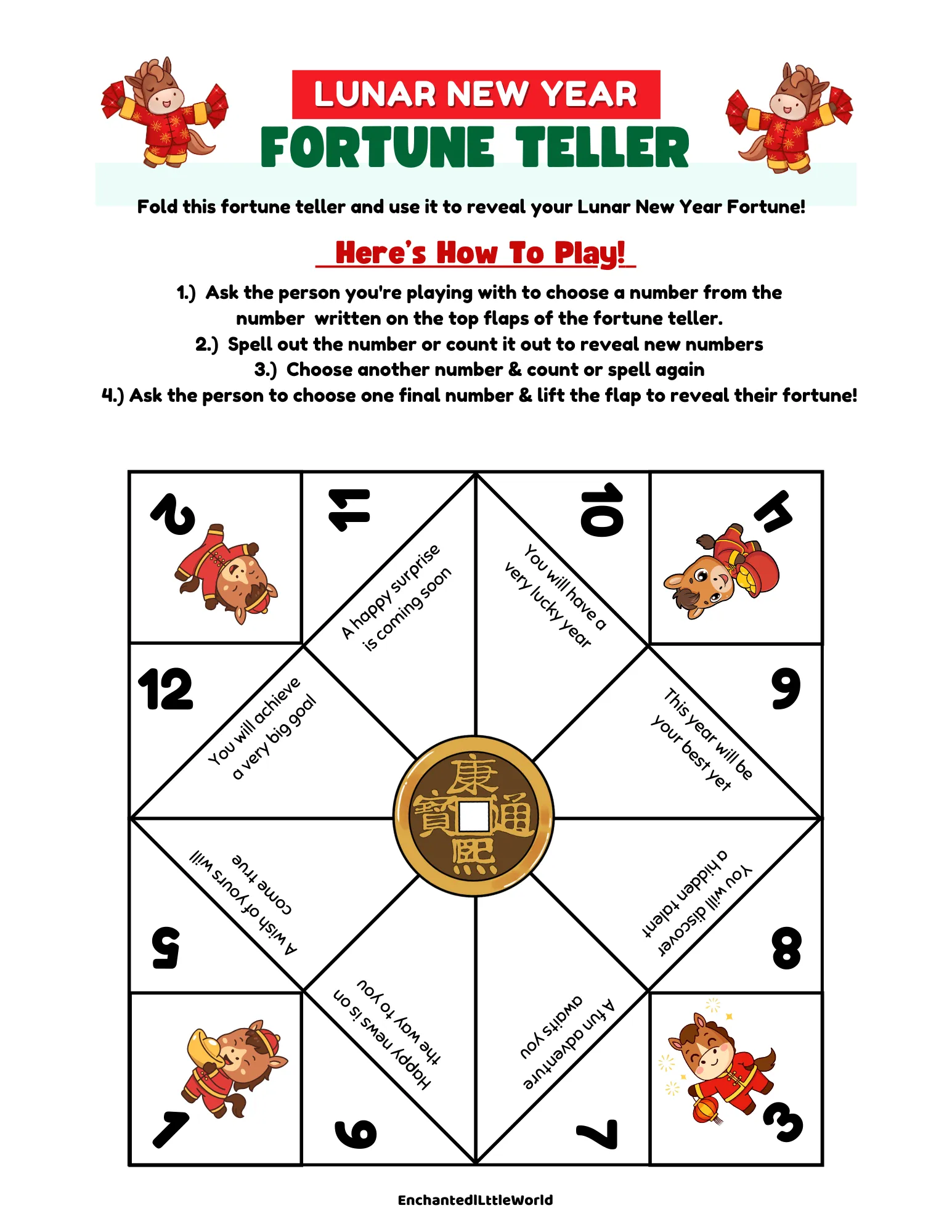 Free-Printable-Lunar-New-Year-Fortune-Teller Lunar New Year Name Generator with festive red and gold accents, glowing lanterns, and mystical names inspired by the zodiac! 🏮🐉