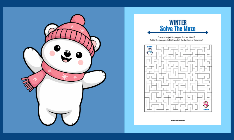Free Printable Winter Maze For Kids – Medium Level