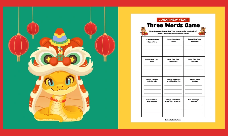 Free Printable Lunar New Year Three Words Worksheet