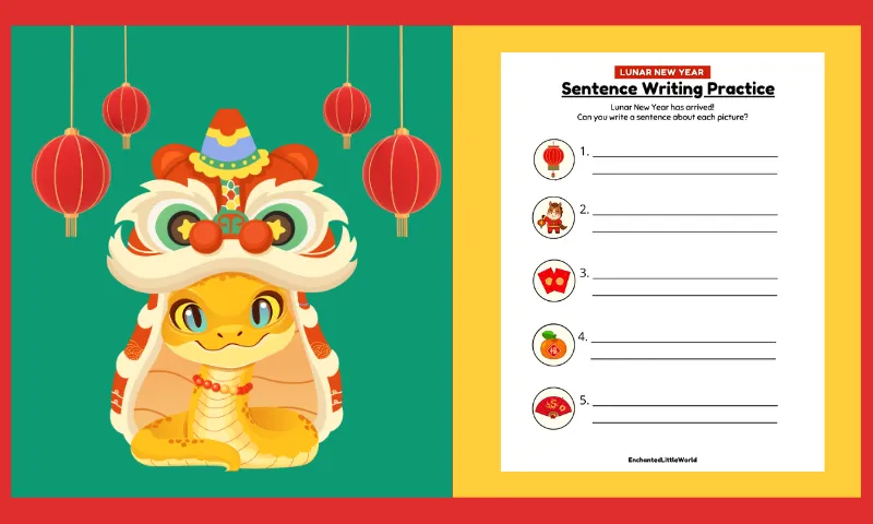 Free Printable Lunar New Year Sentence Practice Worksheet