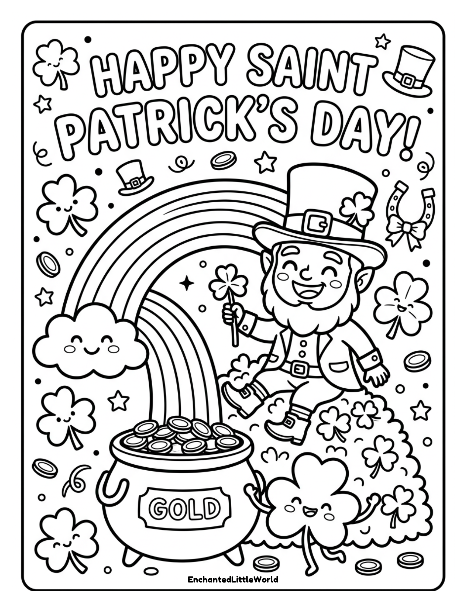 free-Leprechaun-coloring-page-for-kids A colorful Leprechaun Memory game featuring cute leprechaun characters, animals, and shamrocks. The game grid shows images of leprechauns, a fox, a bear, and more, ready for kids to cut out and play. 🍀🌈