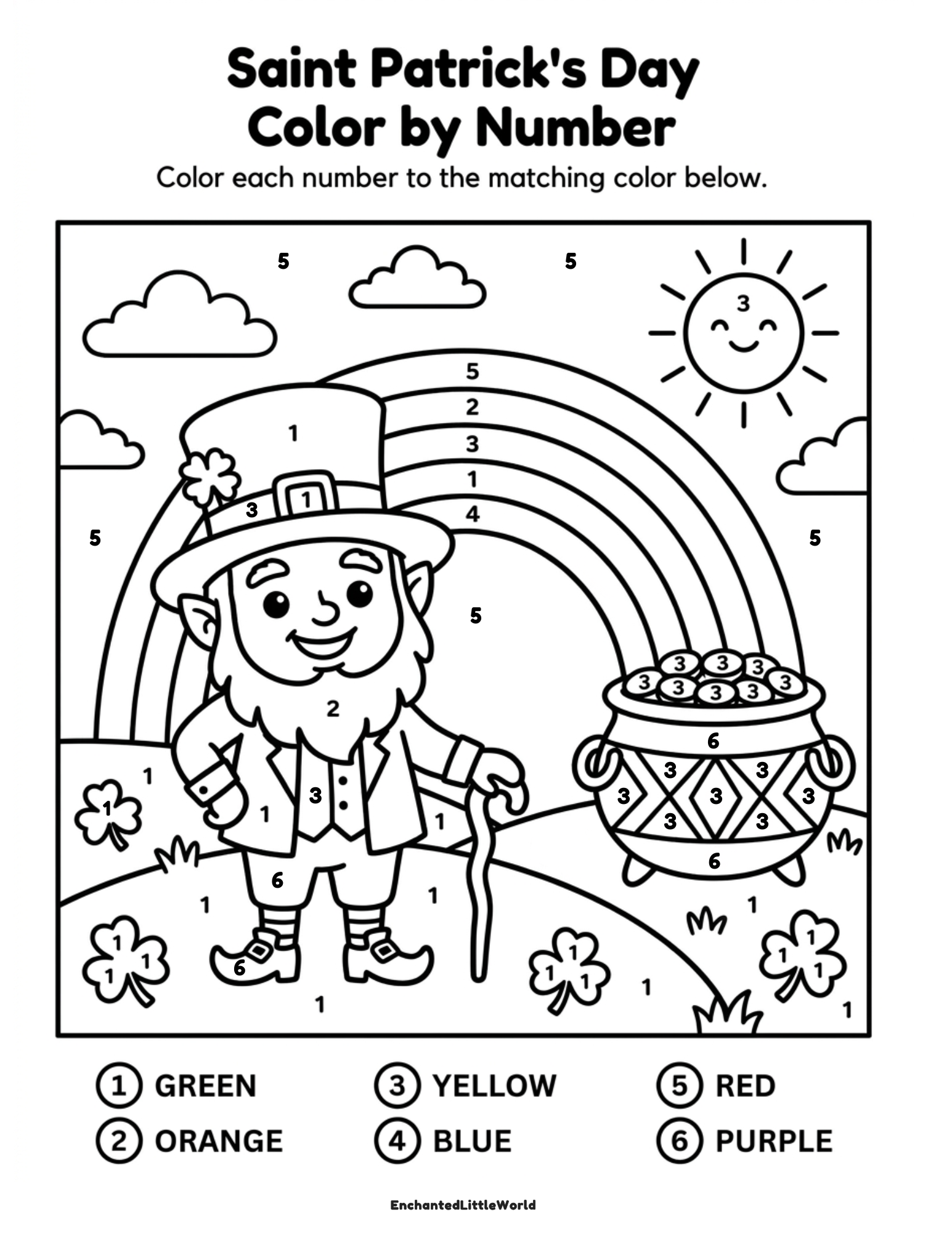 free-saint-patricks-day-color-by-number A colorful Leprechaun Memory game featuring cute leprechaun characters, animals, and shamrocks. The game grid shows images of leprechauns, a fox, a bear, and more, ready for kids to cut out and play. 🍀🌈