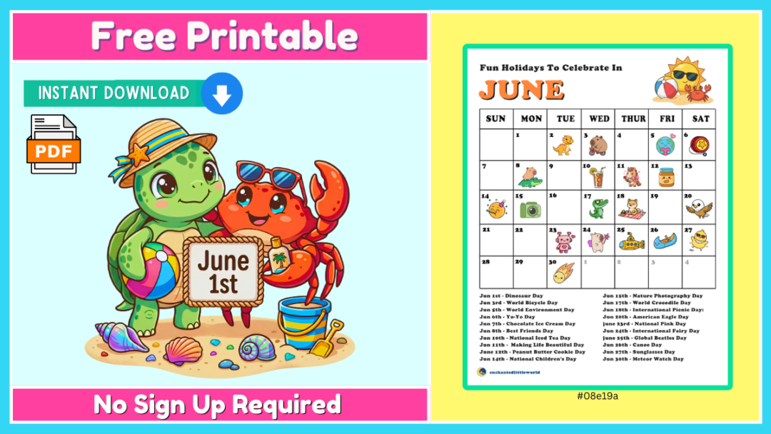 Free June Holidays Calendar For Kids