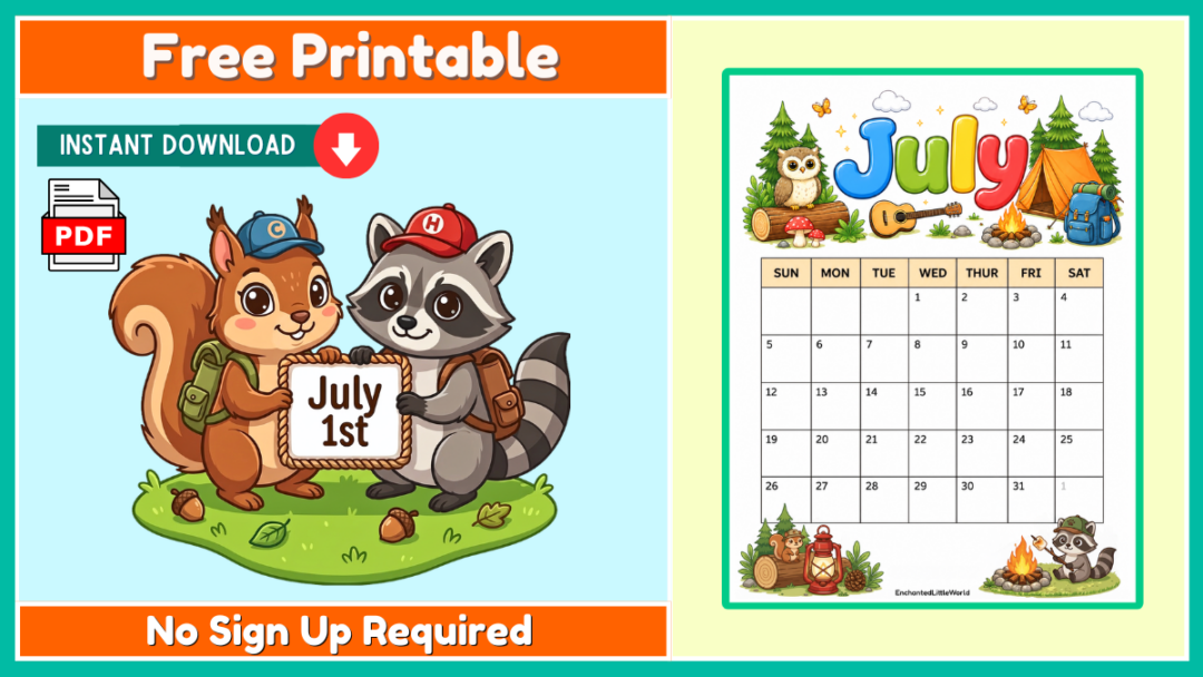 Free Blank 2026 July Calendar For Kids