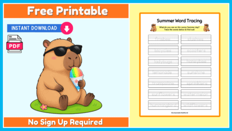 Free Summer Word Tracing Worksheet 2