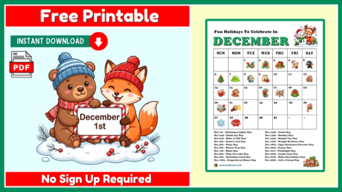 Free December Fun Holidays Calendar
