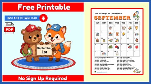 Free September Fun Holidays Calendar