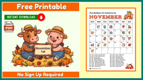 Free November Fun Holidays Calendar