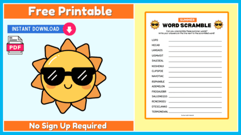 Free Summer Word Scramble