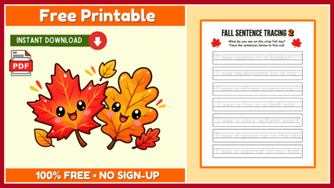 Free Fall Sentence Tracing Worksheet 2