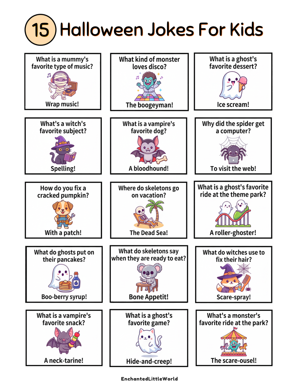 free-printable-halloween-jokes-for-kids • Enchanted Little World Free thanksgiving joke cards printable with pumpkins and turkey illustrations for kids
